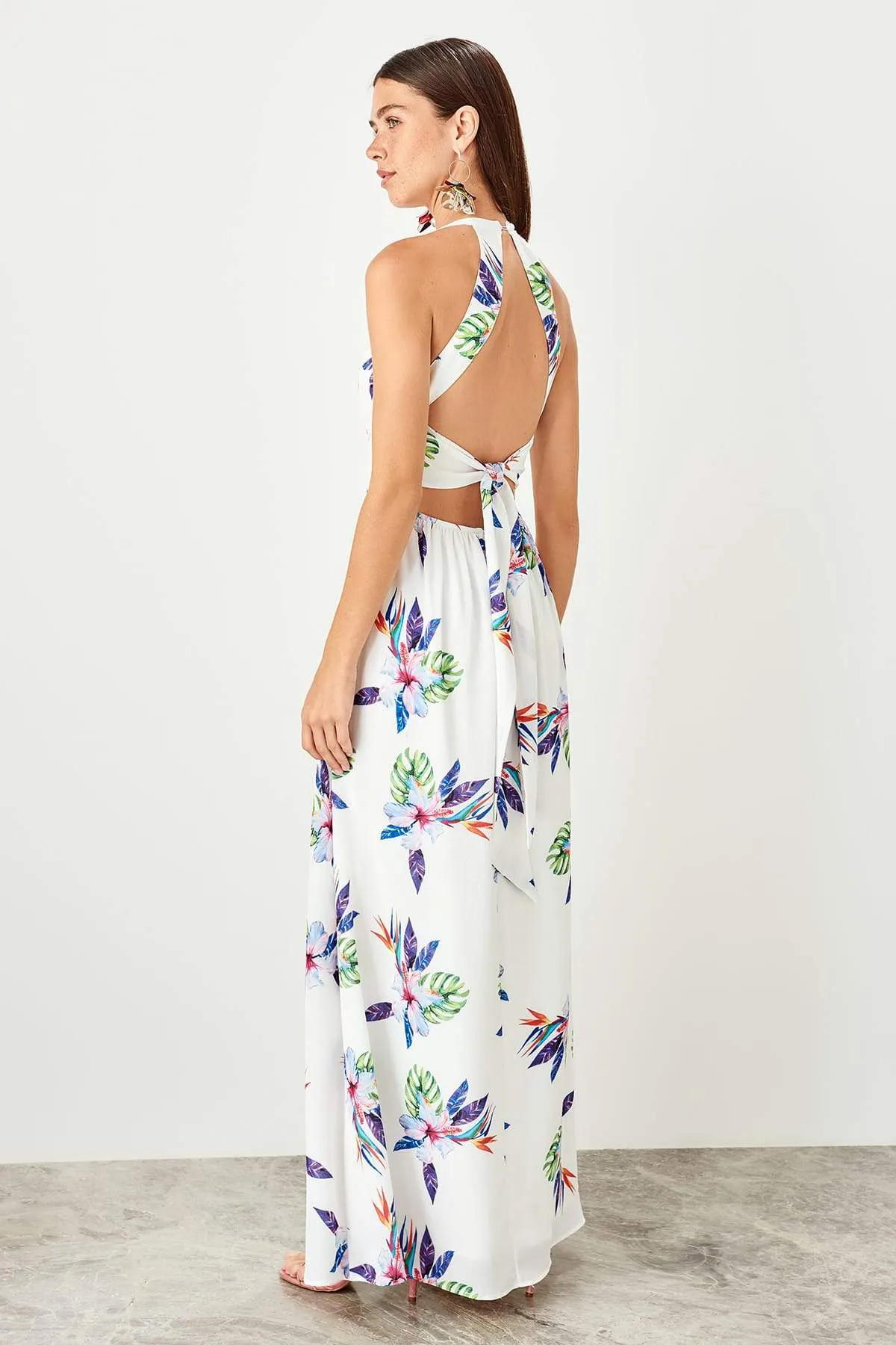 11631 Off-White Open Back Floral Dress