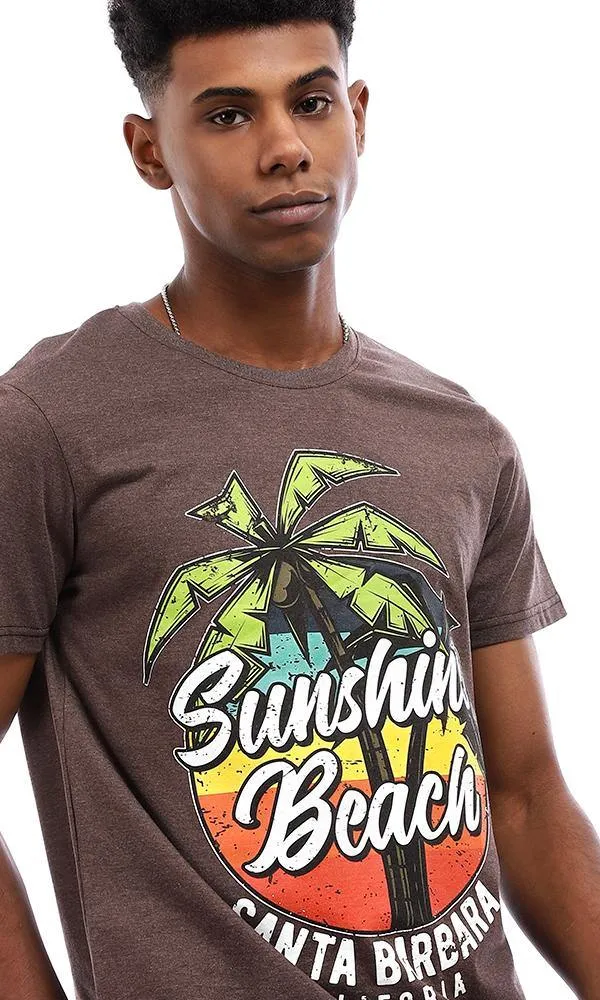 95577 Summer Printed "Sunshine Beach" Cotton T-Shirt - Brown