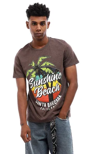 95577 Summer Printed "Sunshine Beach" Cotton T-Shirt - Brown