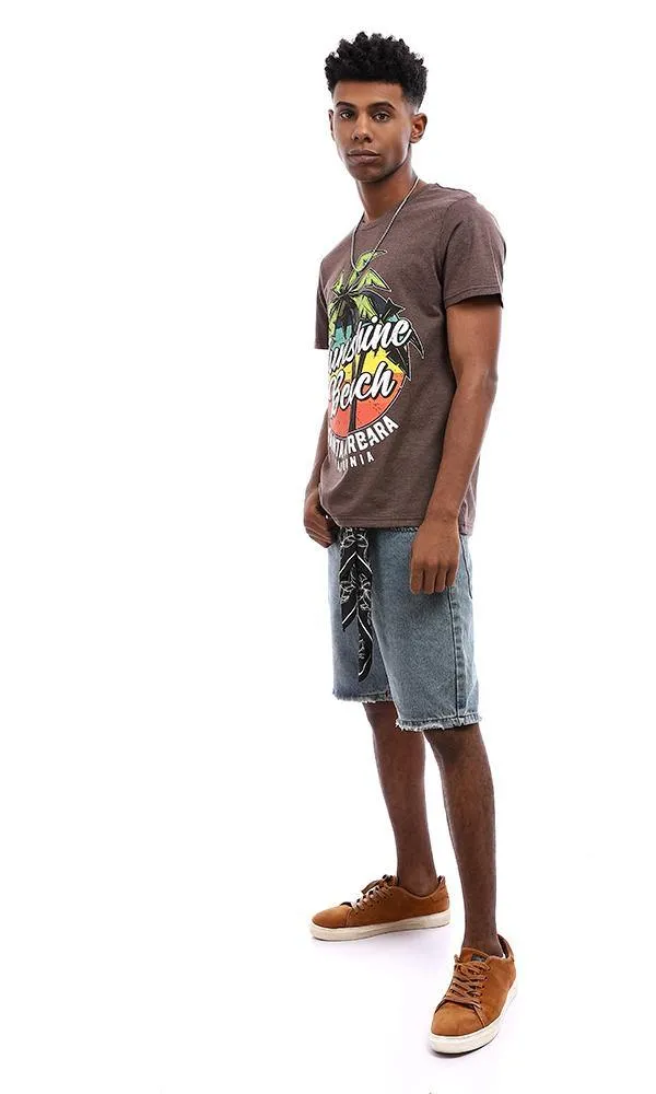 95577 Summer Printed "Sunshine Beach" Cotton T-Shirt - Brown