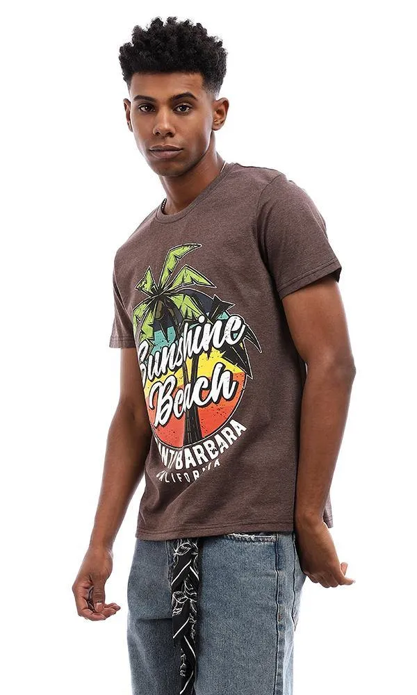95577 Summer Printed "Sunshine Beach" Cotton T-Shirt - Brown