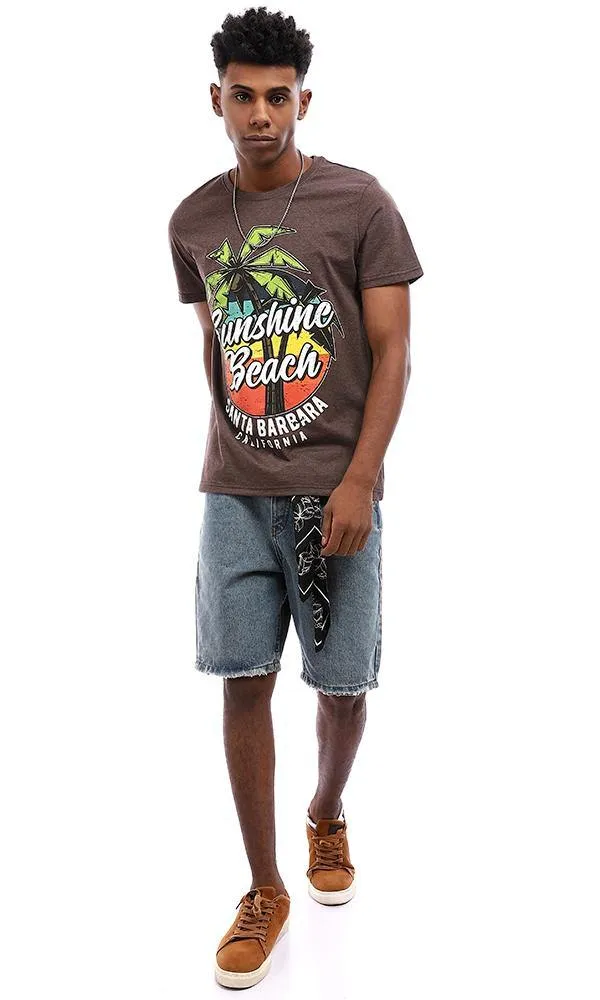 95577 Summer Printed "Sunshine Beach" Cotton T-Shirt - Brown