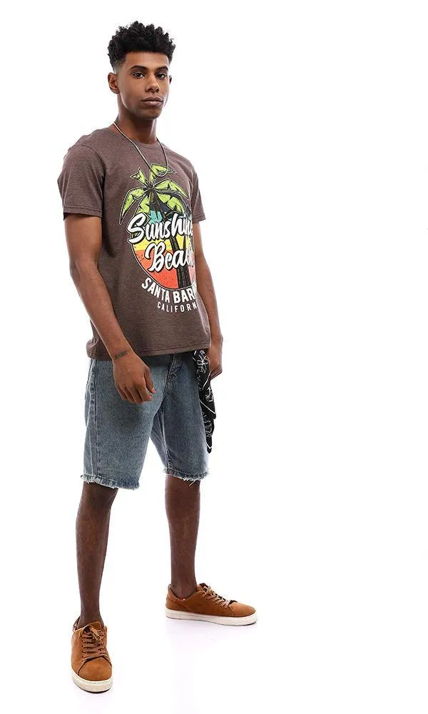 95577 Summer Printed "Sunshine Beach" Cotton T-Shirt - Brown