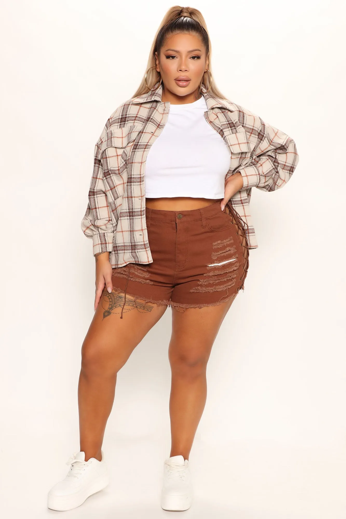 About Time To Lace Up Ripped Denim Shorts - Brown