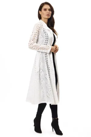 Adore Eyelet Embroidered Duster Jacket - White