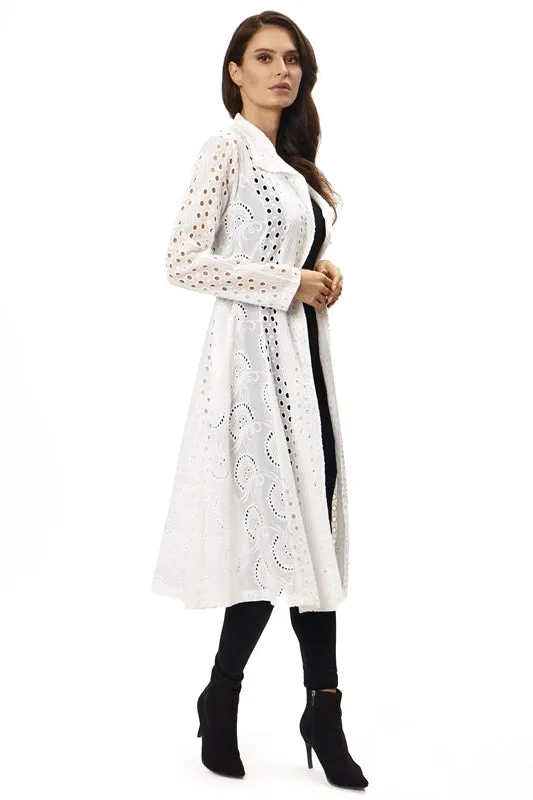 Adore Eyelet Embroidered Duster Jacket - White