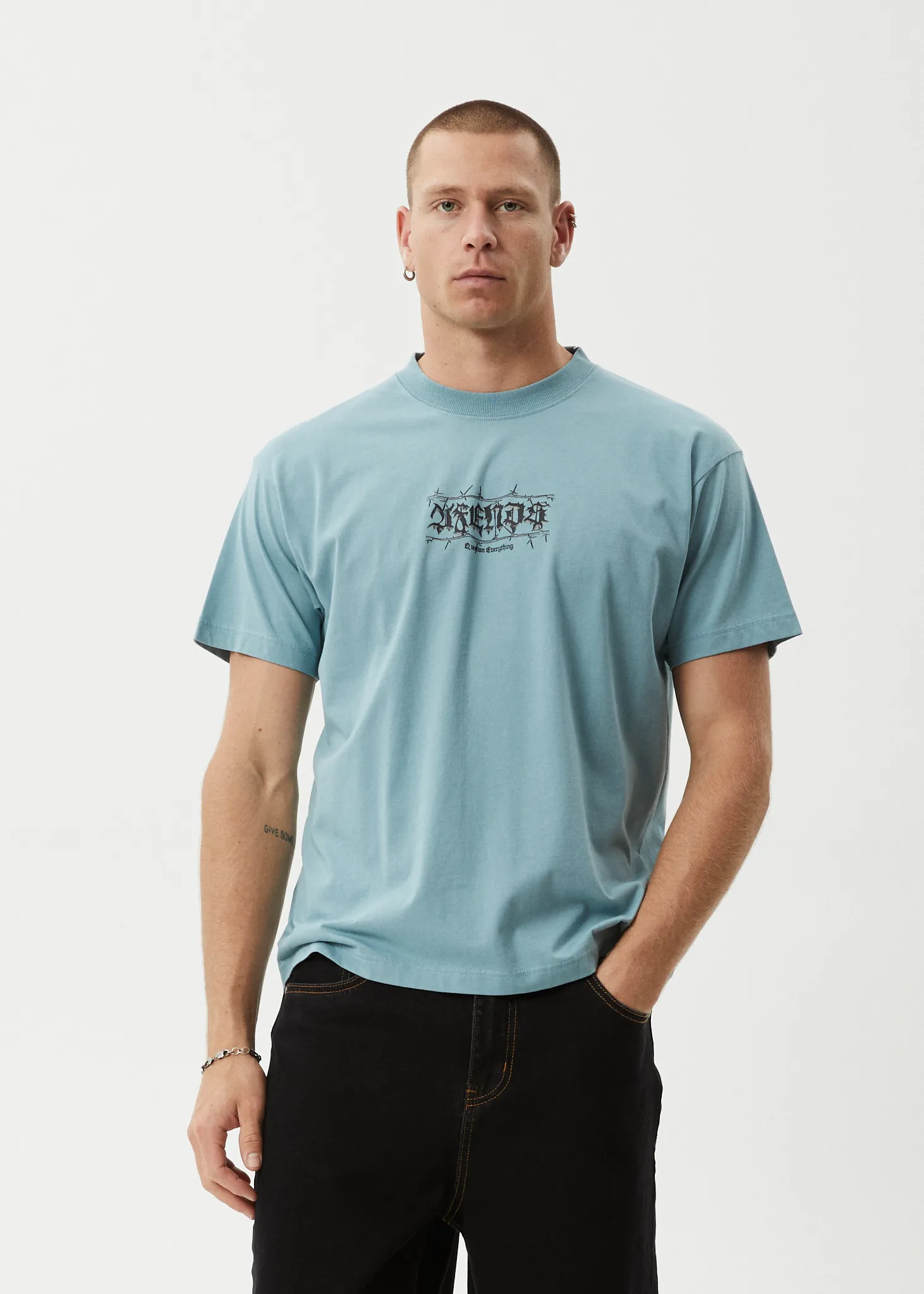 AFENDS Mens Thorny - Boxy Fit Tee - Ocean Spray