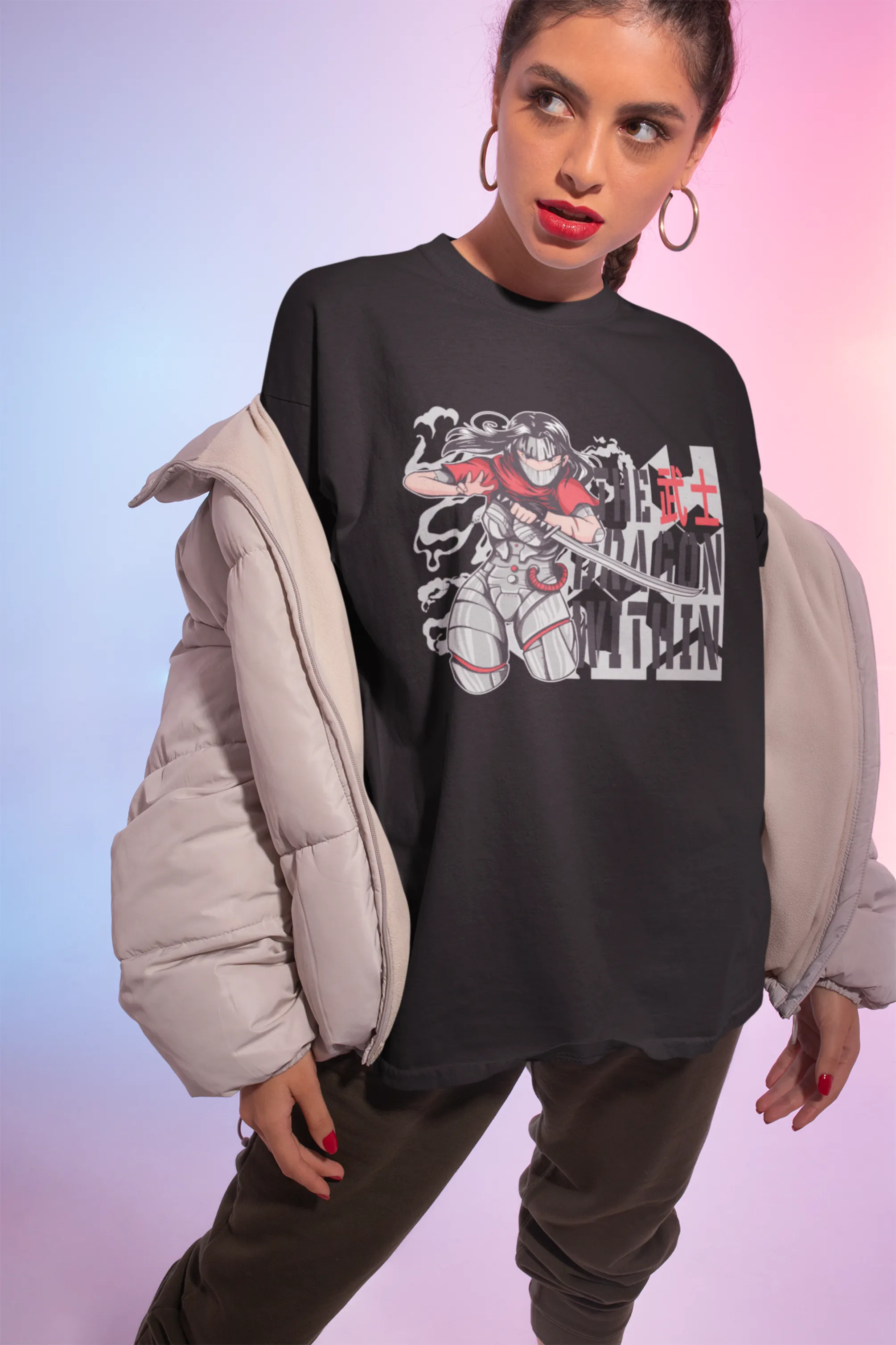 Anime The Dragon Printed Oversized T-shirt for women