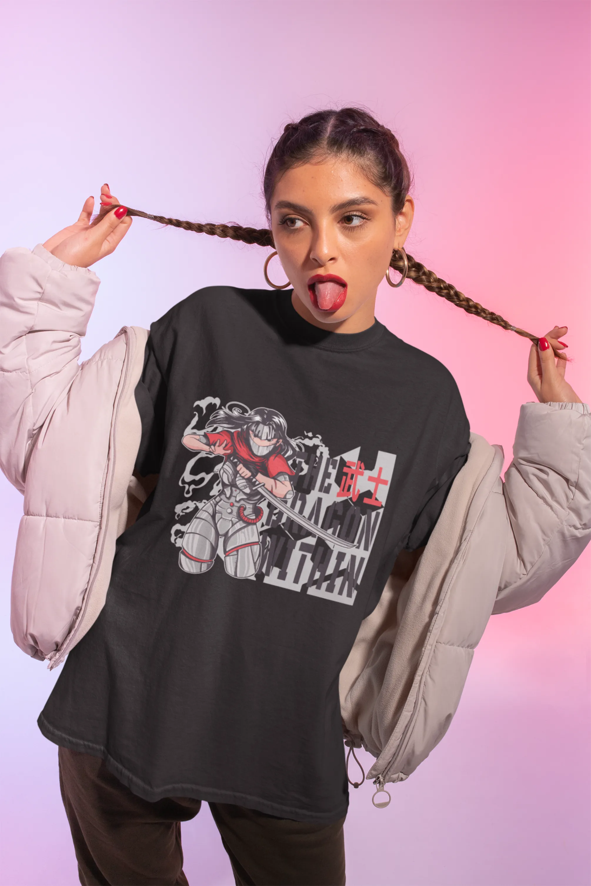 Anime The Dragon Printed Oversized T-shirt for women