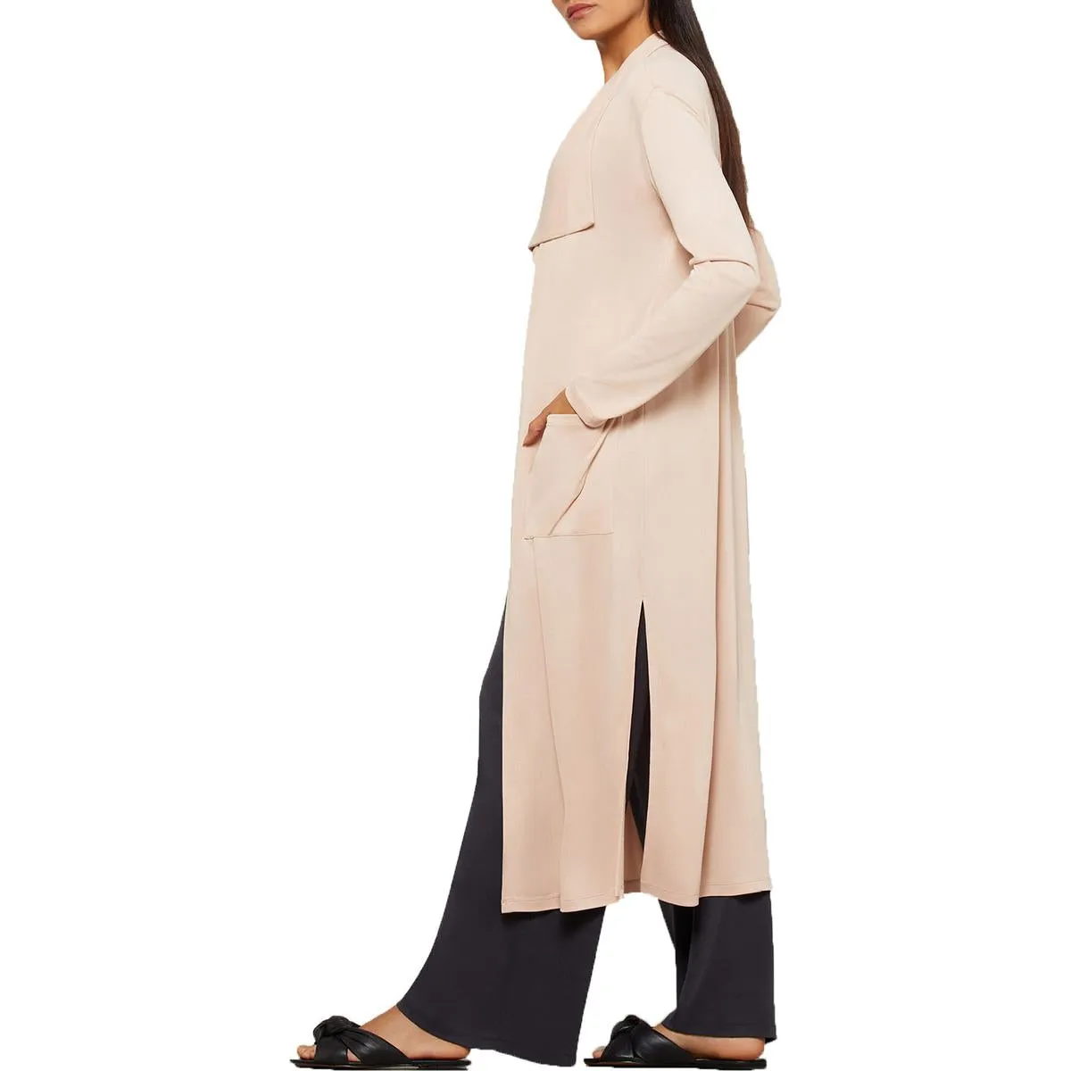 BCBGMAXAZRIA Lightweight Long Jacket for Women - Open Front Draped Duster