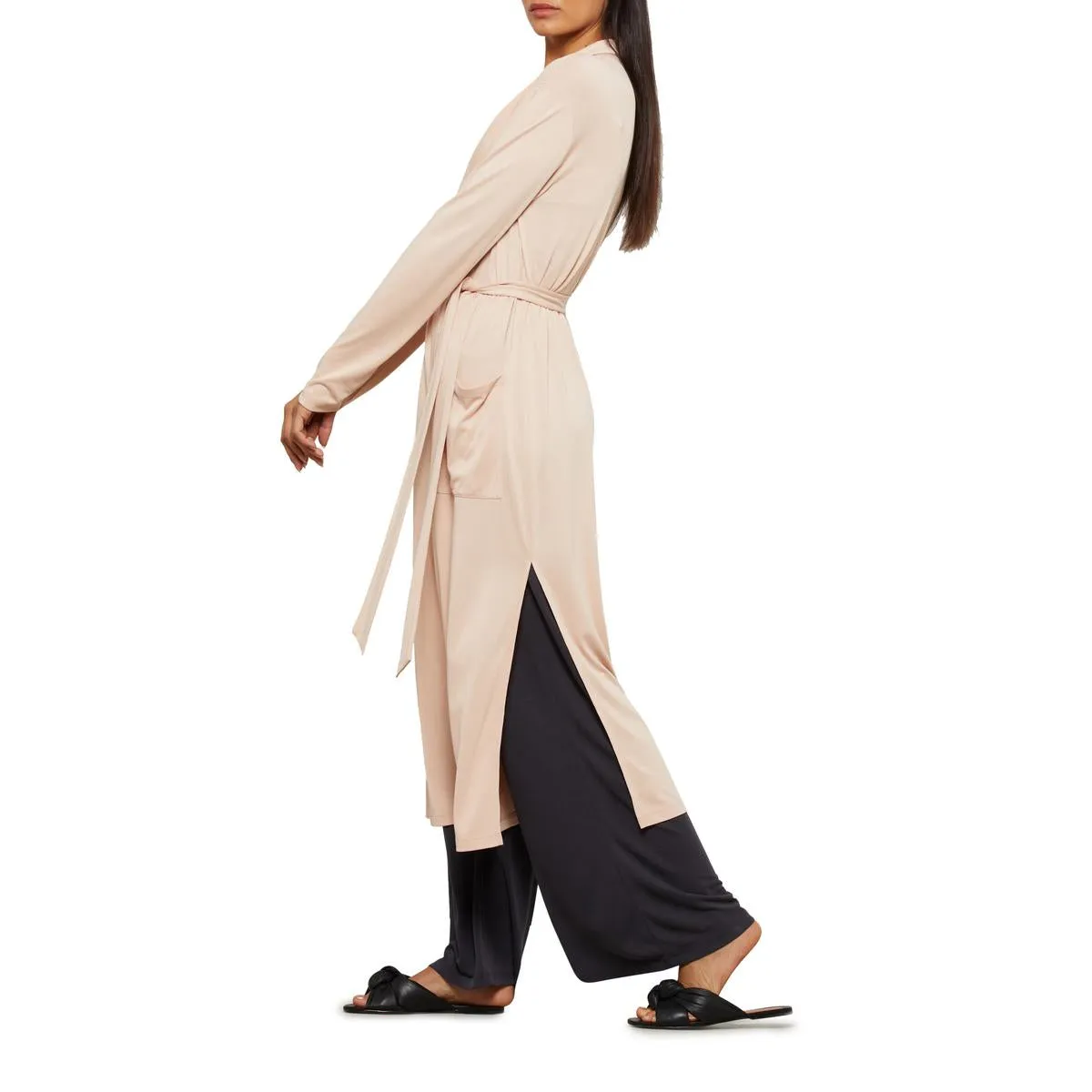 BCBGMAXAZRIA Lightweight Long Jacket for Women - Open Front Draped Duster