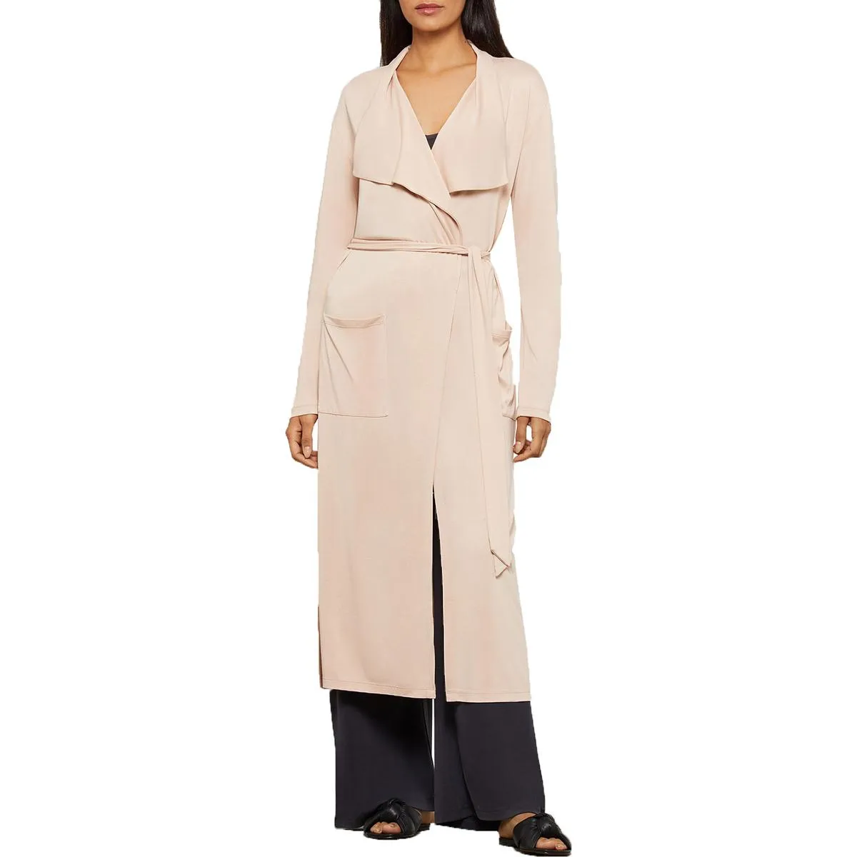 BCBGMAXAZRIA Lightweight Long Jacket for Women - Open Front Draped Duster