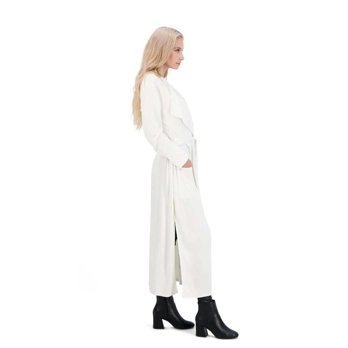 BCBGMAXAZRIA Lightweight Long Jacket for Women - Open Front Draped Duster