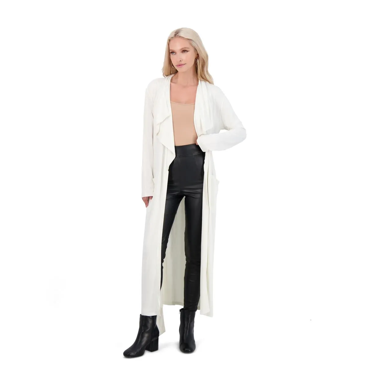 BCBGMAXAZRIA Lightweight Long Jacket for Women - Open Front Draped Duster