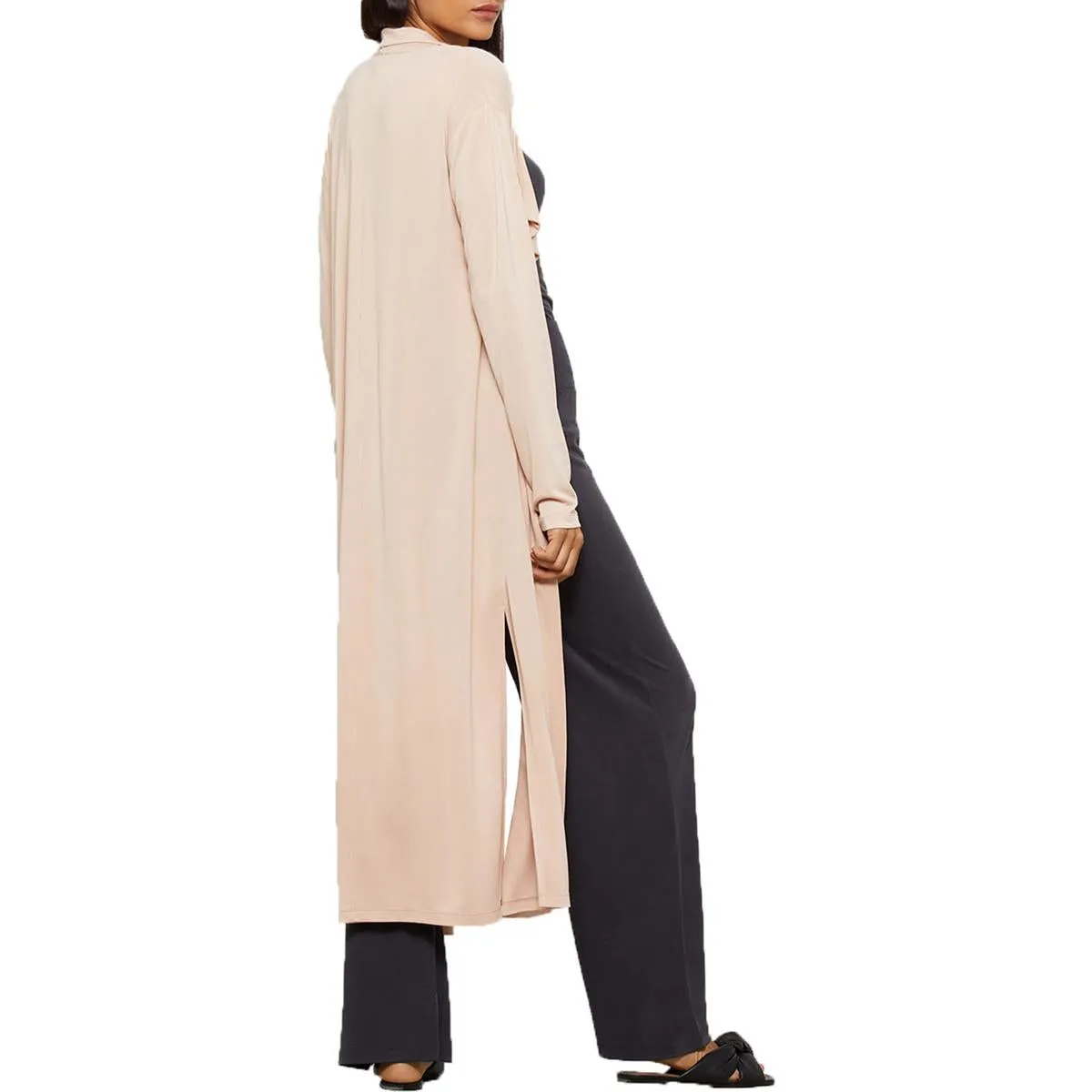 BCBGMAXAZRIA Lightweight Long Jacket for Women - Open Front Draped Duster