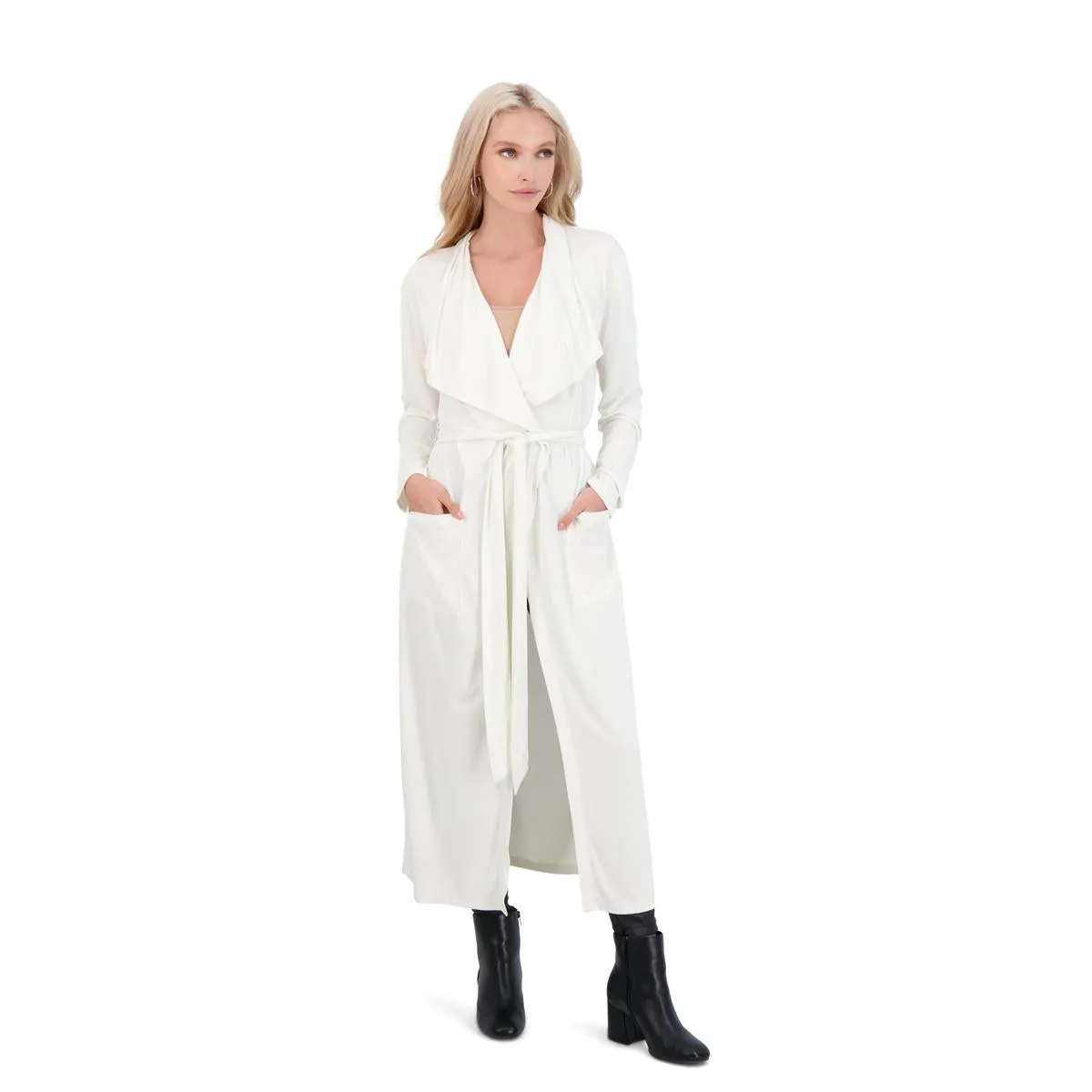 BCBGMAXAZRIA Lightweight Long Jacket for Women - Open Front Draped Duster