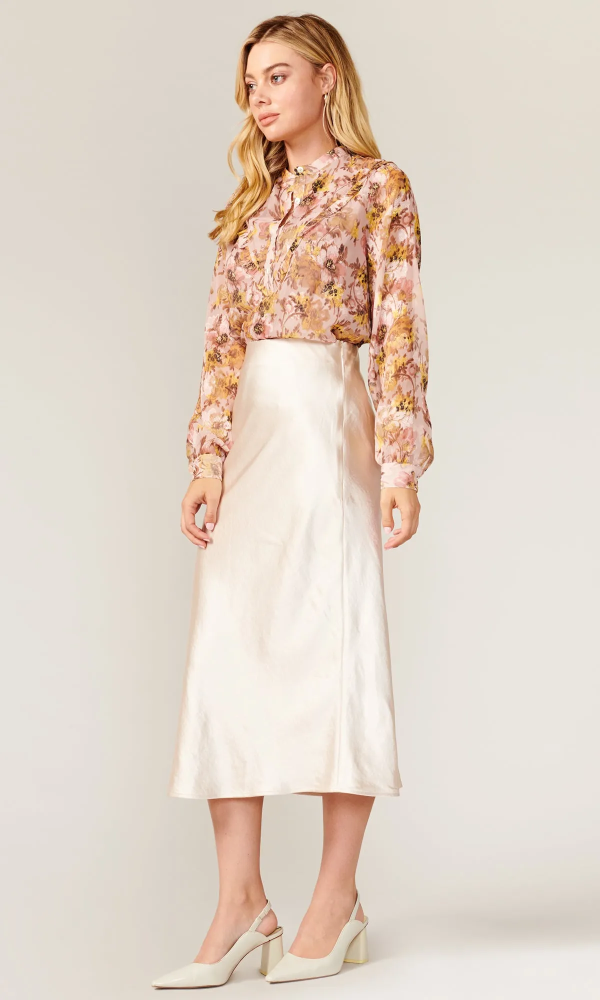 Bella Yoke Button Front Jacquard Blouse - FINAL SALE