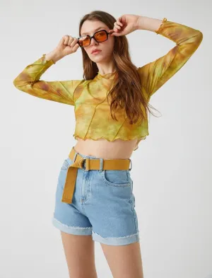 Belted Roll Up Denim Shorts in Light Wash
