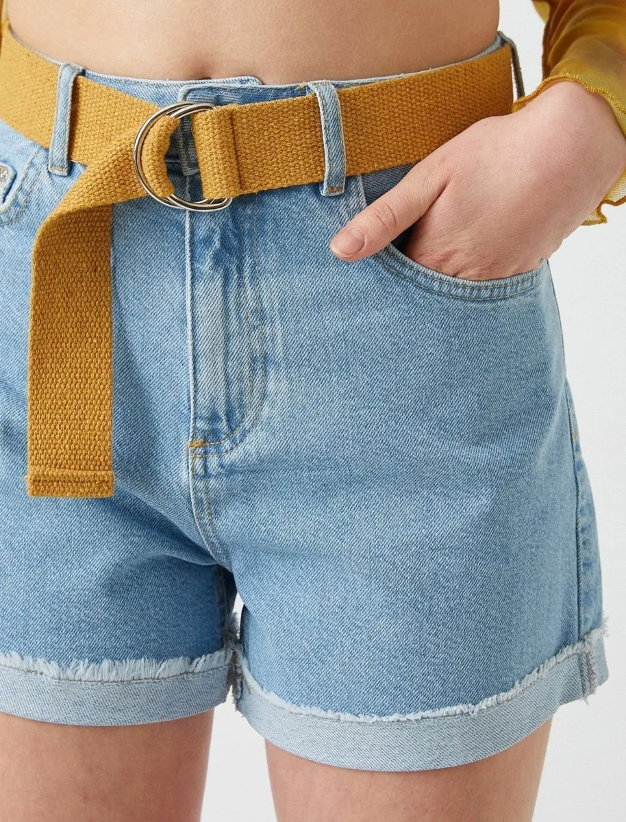 Belted Roll Up Denim Shorts in Light Wash
