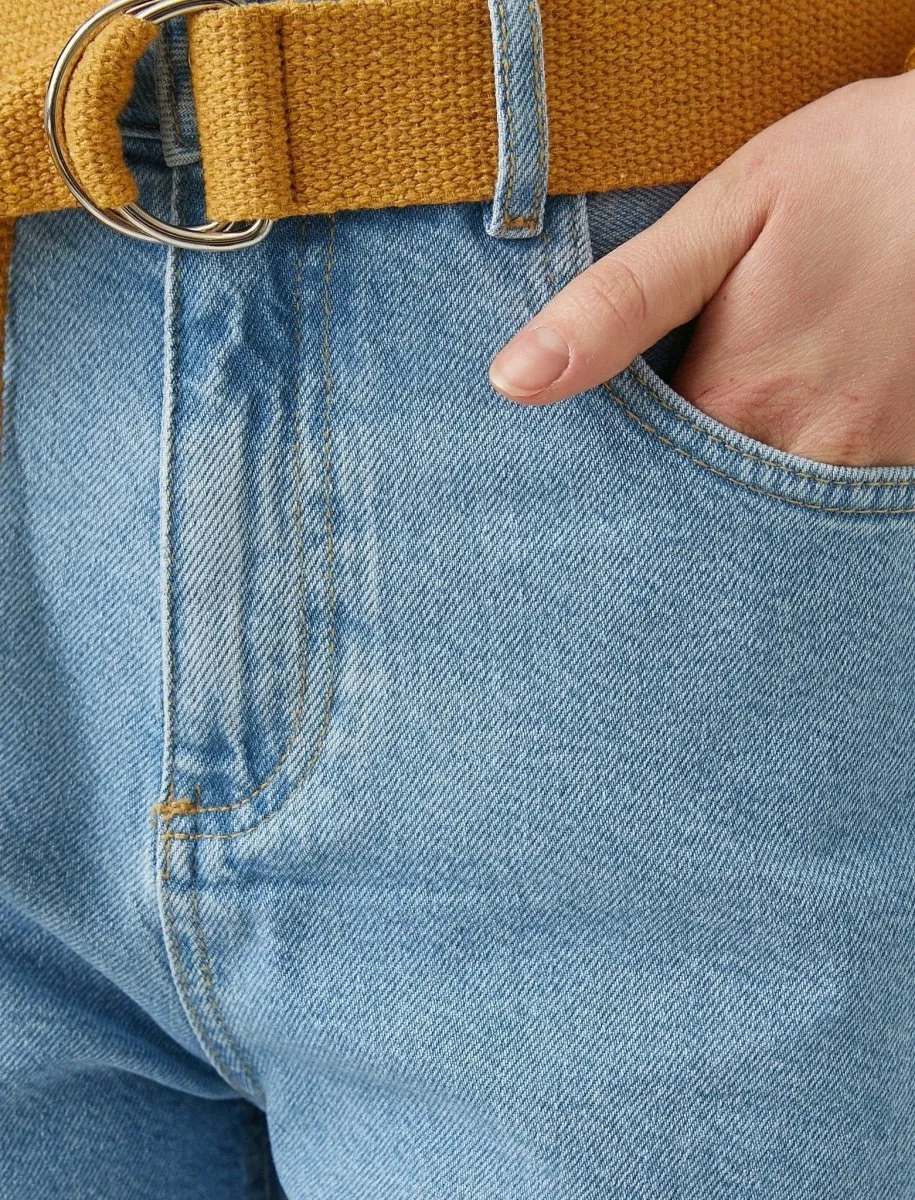 Belted Roll Up Denim Shorts in Light Wash