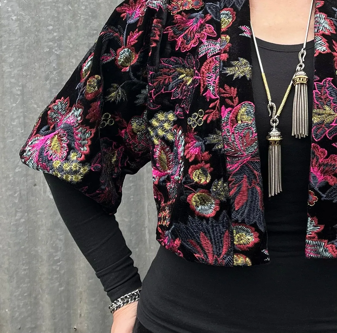 Bolero Jacket - Floral embroidered black velvet