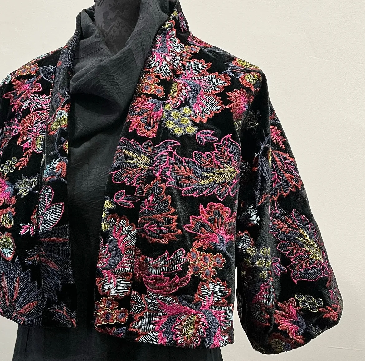Bolero Jacket - Floral embroidered black velvet