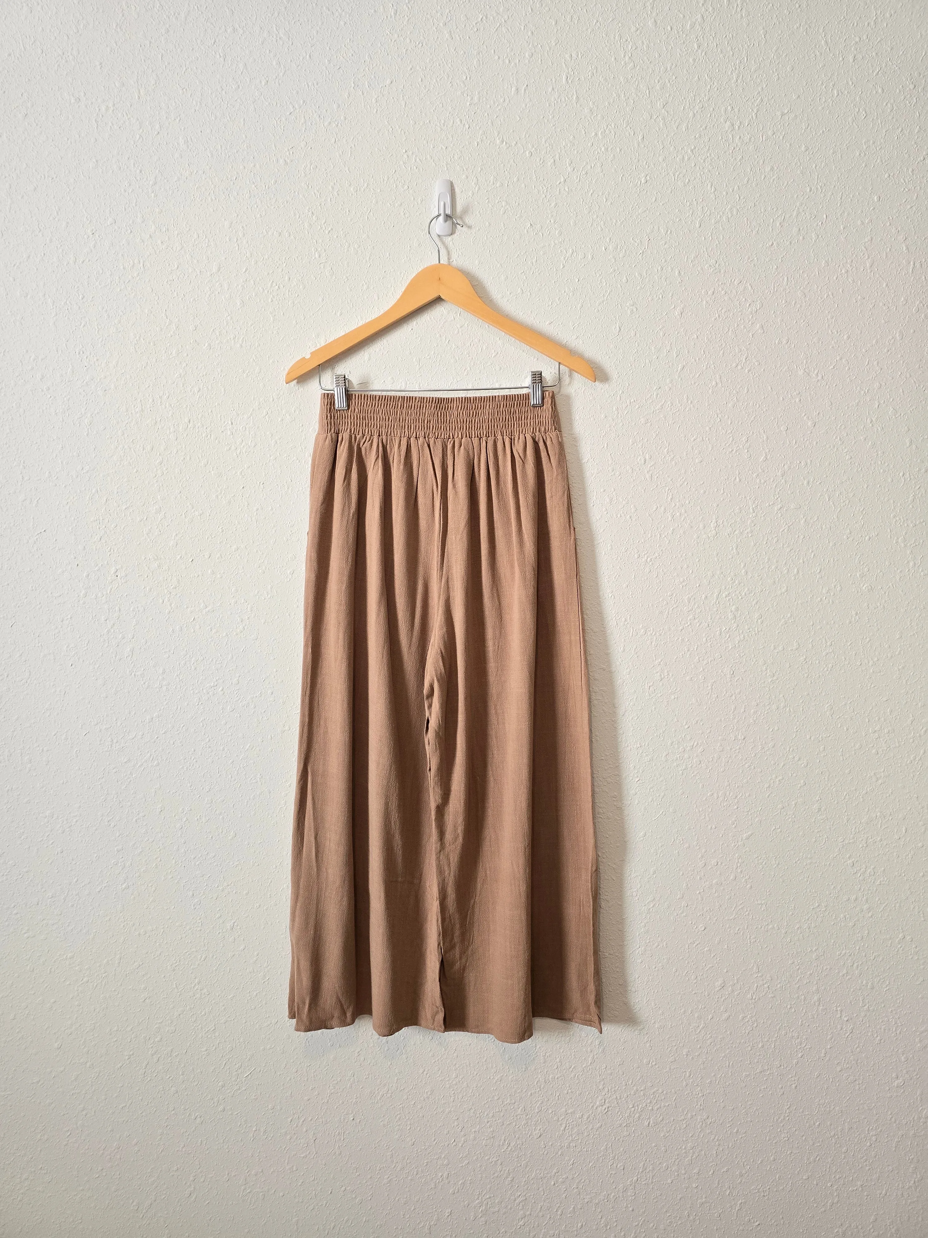 Brown Wide Leg Linen Blend Pants (S)