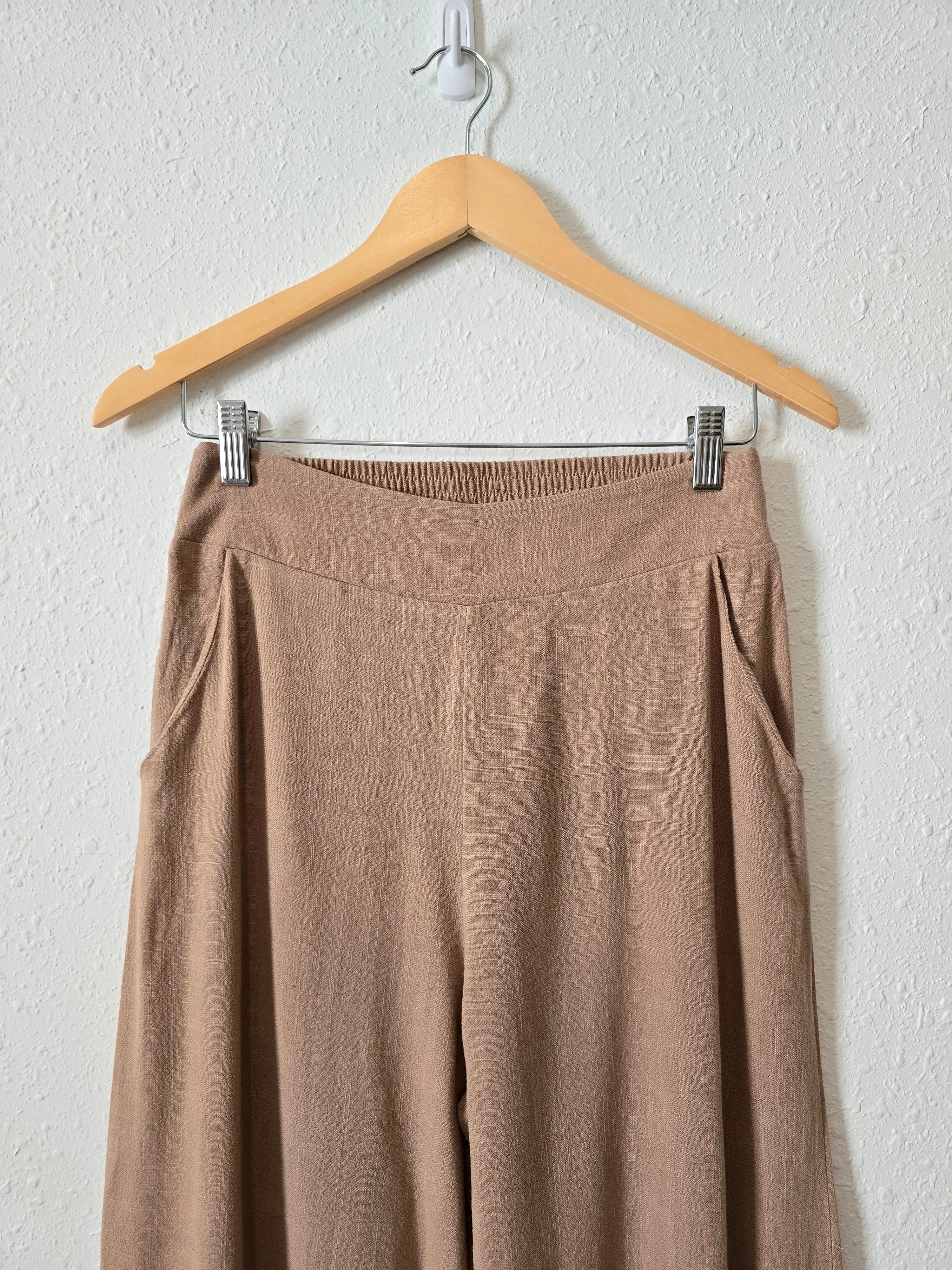 Brown Wide Leg Linen Blend Pants (S)