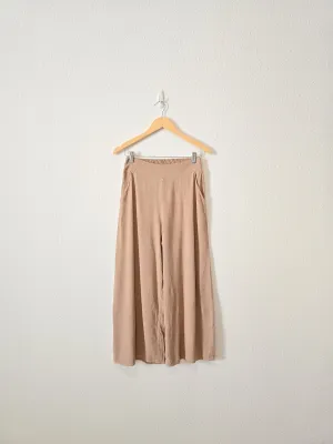 Brown Wide Leg Linen Blend Pants (S)