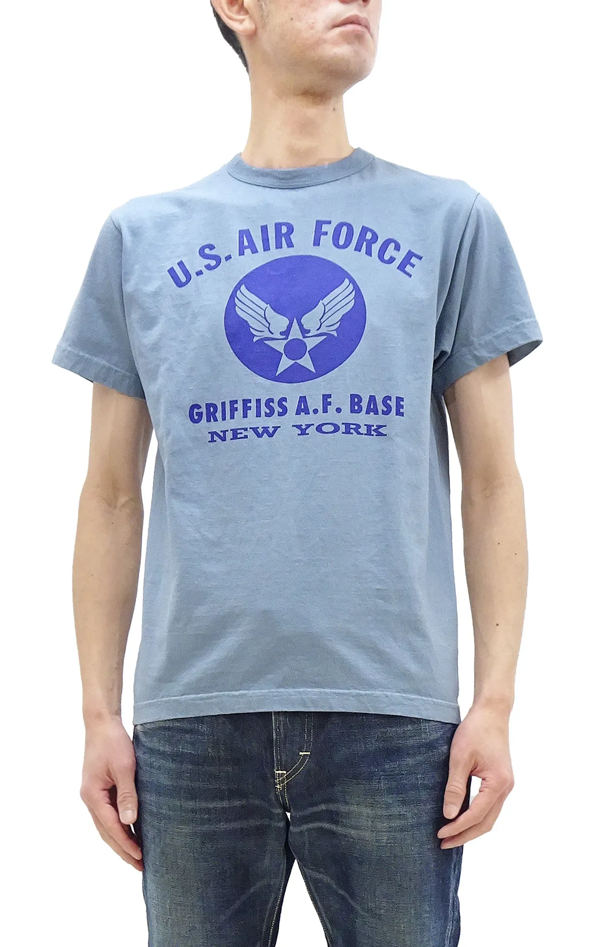 Buzz Rickson T-shirt Men's Griffiss Air Force Base Military Graphic Short Sleeve Loopwheeled Tee BR79343 122 Greyish-Blue