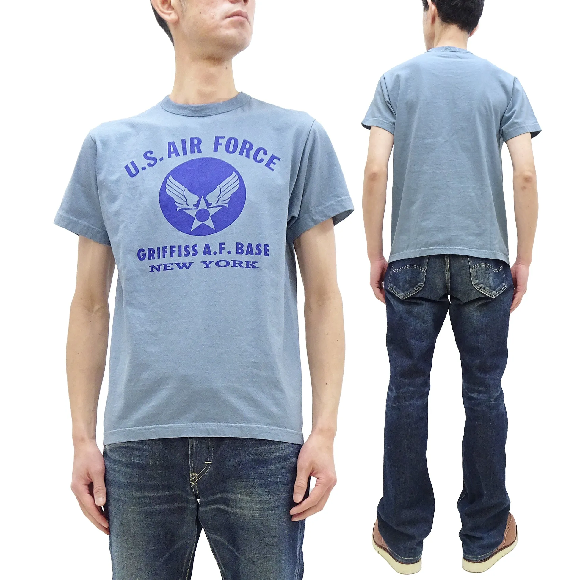 Buzz Rickson T-shirt Men's Griffiss Air Force Base Military Graphic Short Sleeve Loopwheeled Tee BR79343 122 Greyish-Blue