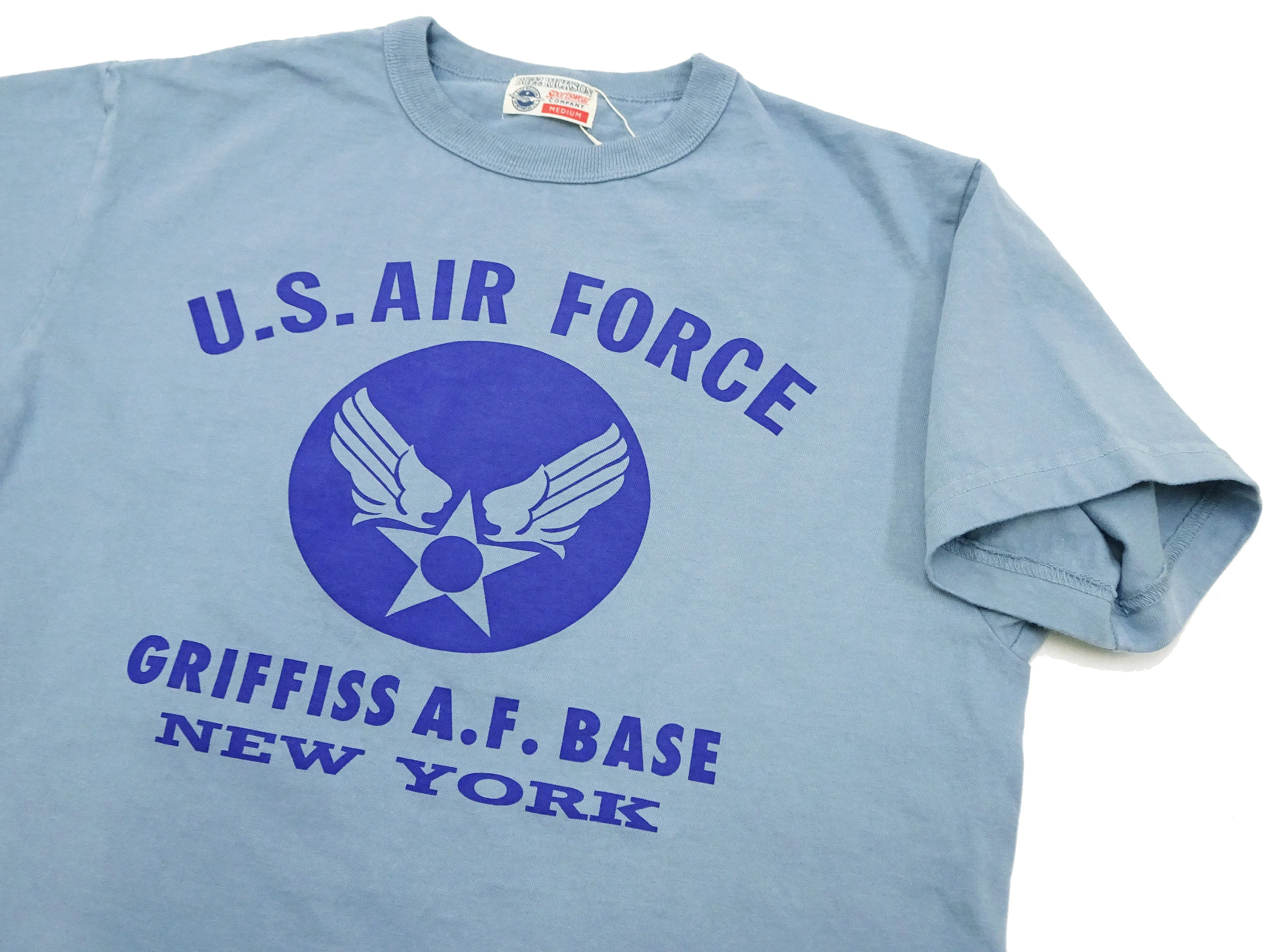Buzz Rickson T-shirt Men's Griffiss Air Force Base Military Graphic Short Sleeve Loopwheeled Tee BR79343 122 Greyish-Blue