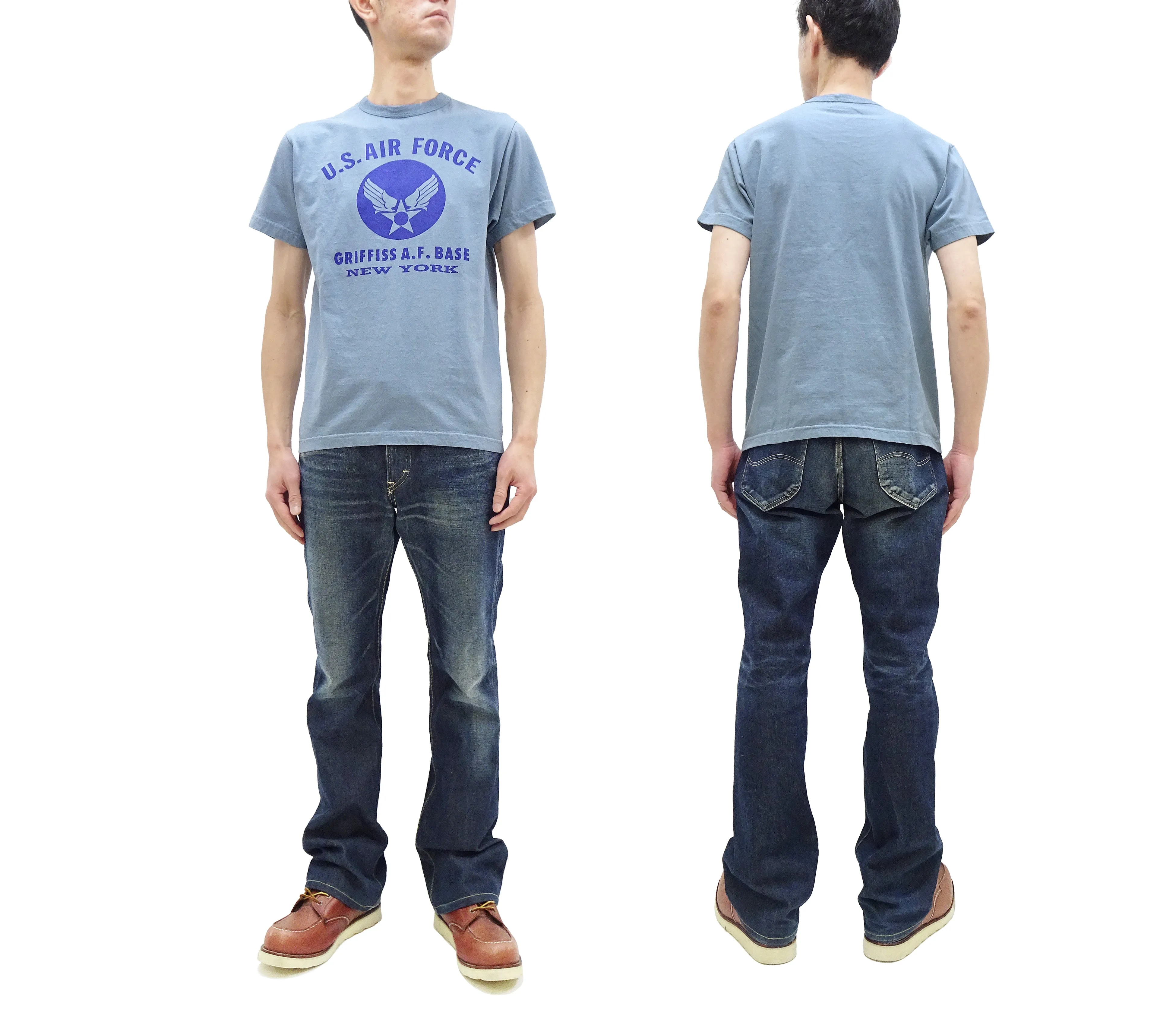 Buzz Rickson T-shirt Men's Griffiss Air Force Base Military Graphic Short Sleeve Loopwheeled Tee BR79343 122 Greyish-Blue
