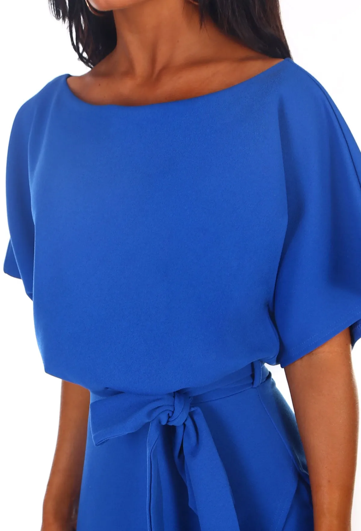 Came Here For Love Cobalt Blue Belted Wrap Front Midi Dress