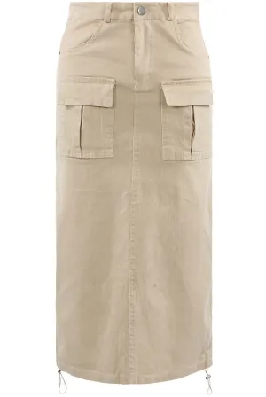 Cargo Ruched Midi Skirt - Beige