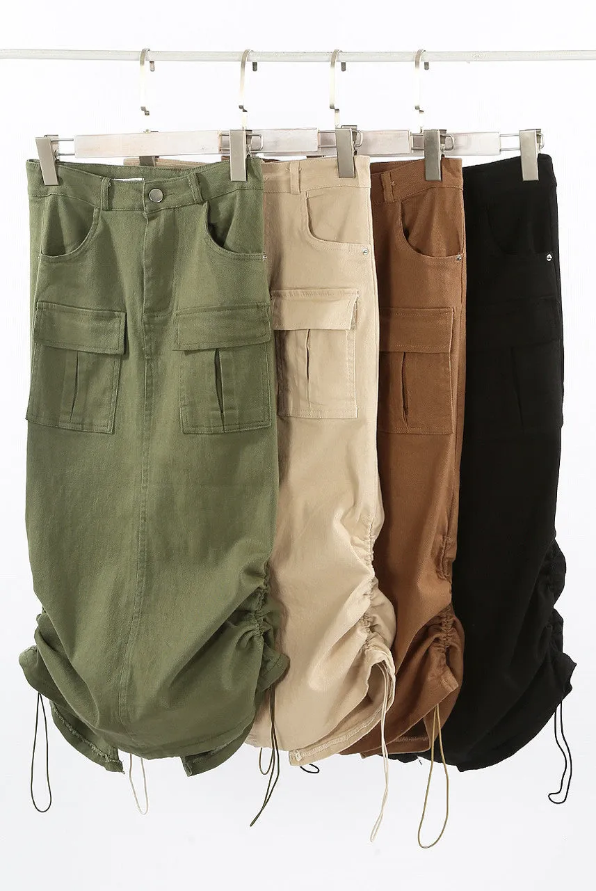 Cargo Ruched Midi Skirt - Beige