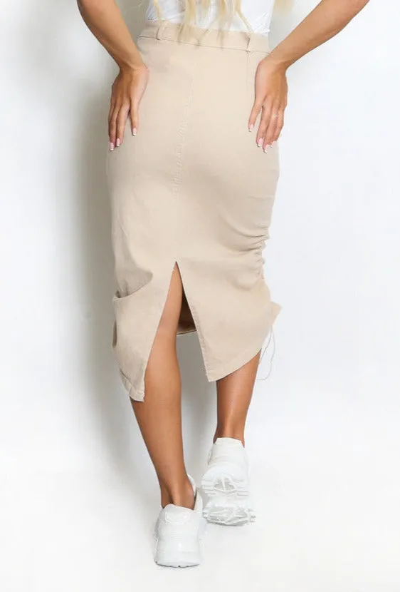 Cargo Ruched Midi Skirt - Beige