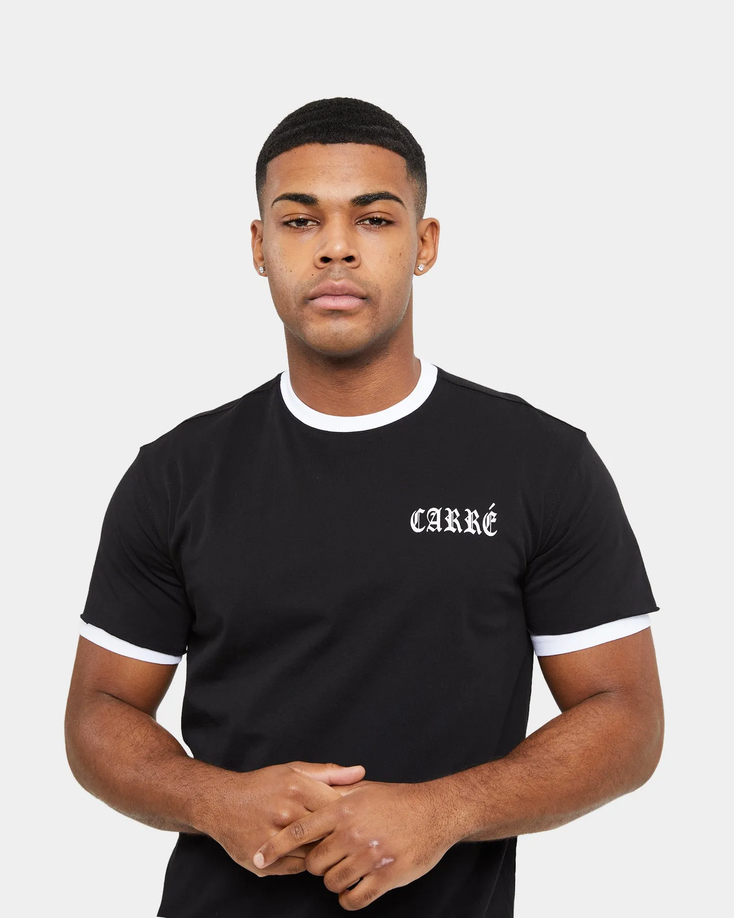 Carre Distressed Ringer Oversized Short Sleeve T-Shirt Black/White