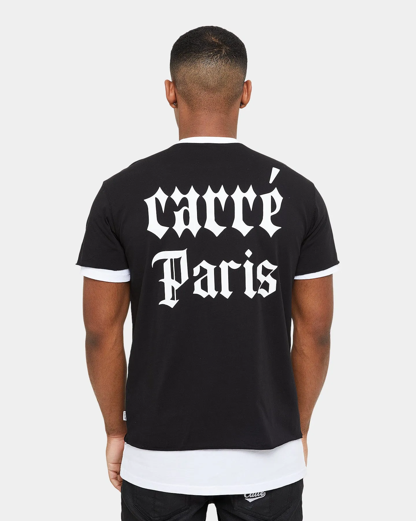 Carre Distressed Ringer Oversized Short Sleeve T-Shirt Black/White