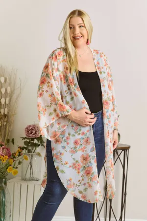 Chiffon Floral Print Kimono Cardigan with slits