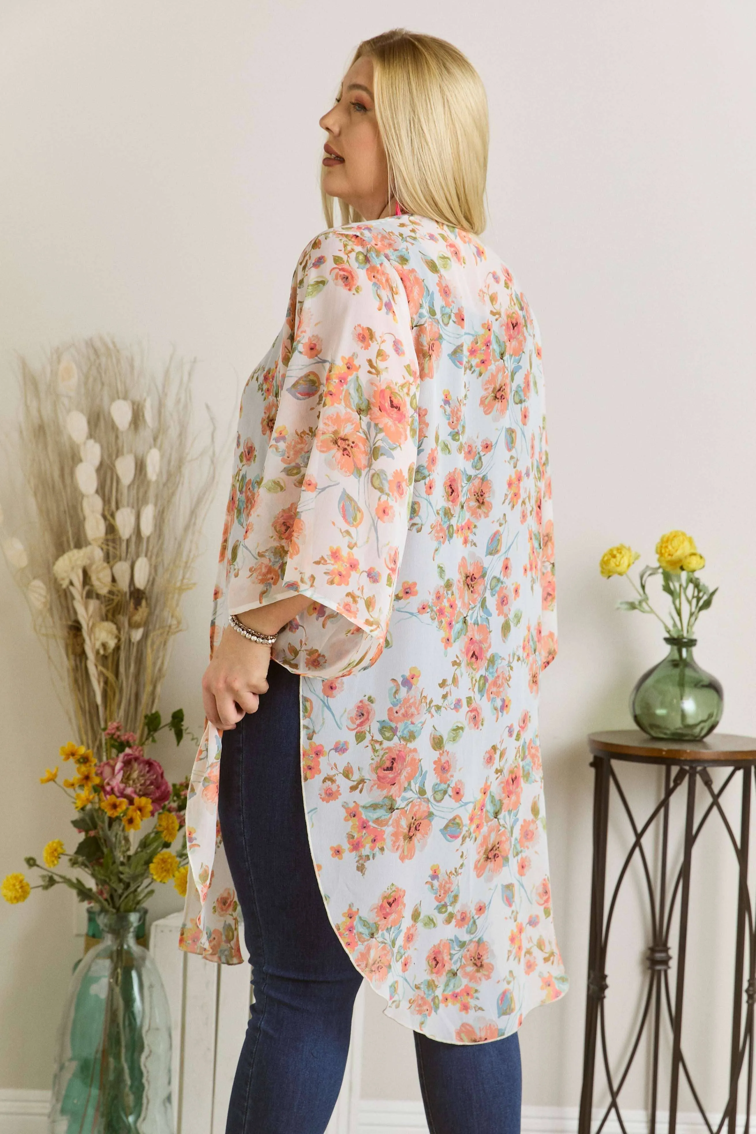 Chiffon Floral Print Kimono Cardigan with slits