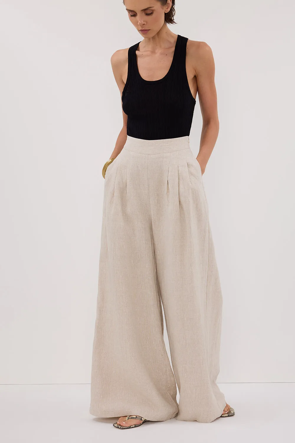 CODY NATURAL WIDE LINEN PANT