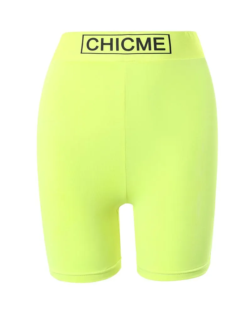Colorblock Letter Print Ripped 2 In 1 Denim Shorts
