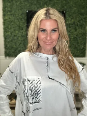 Crew Neck Silky Zipper Detail Top