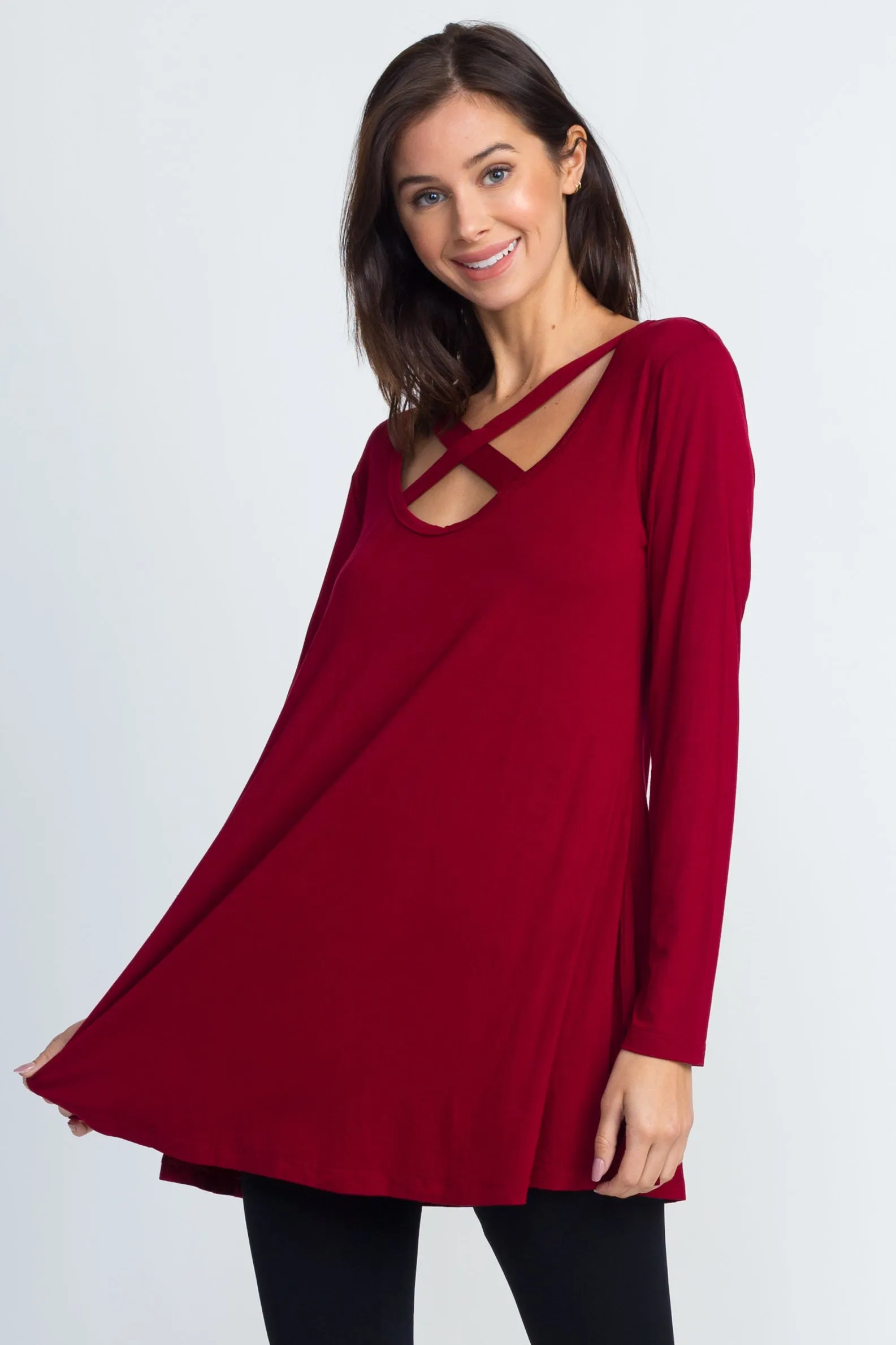 Criss Cross Strappy Neck Tunic Top