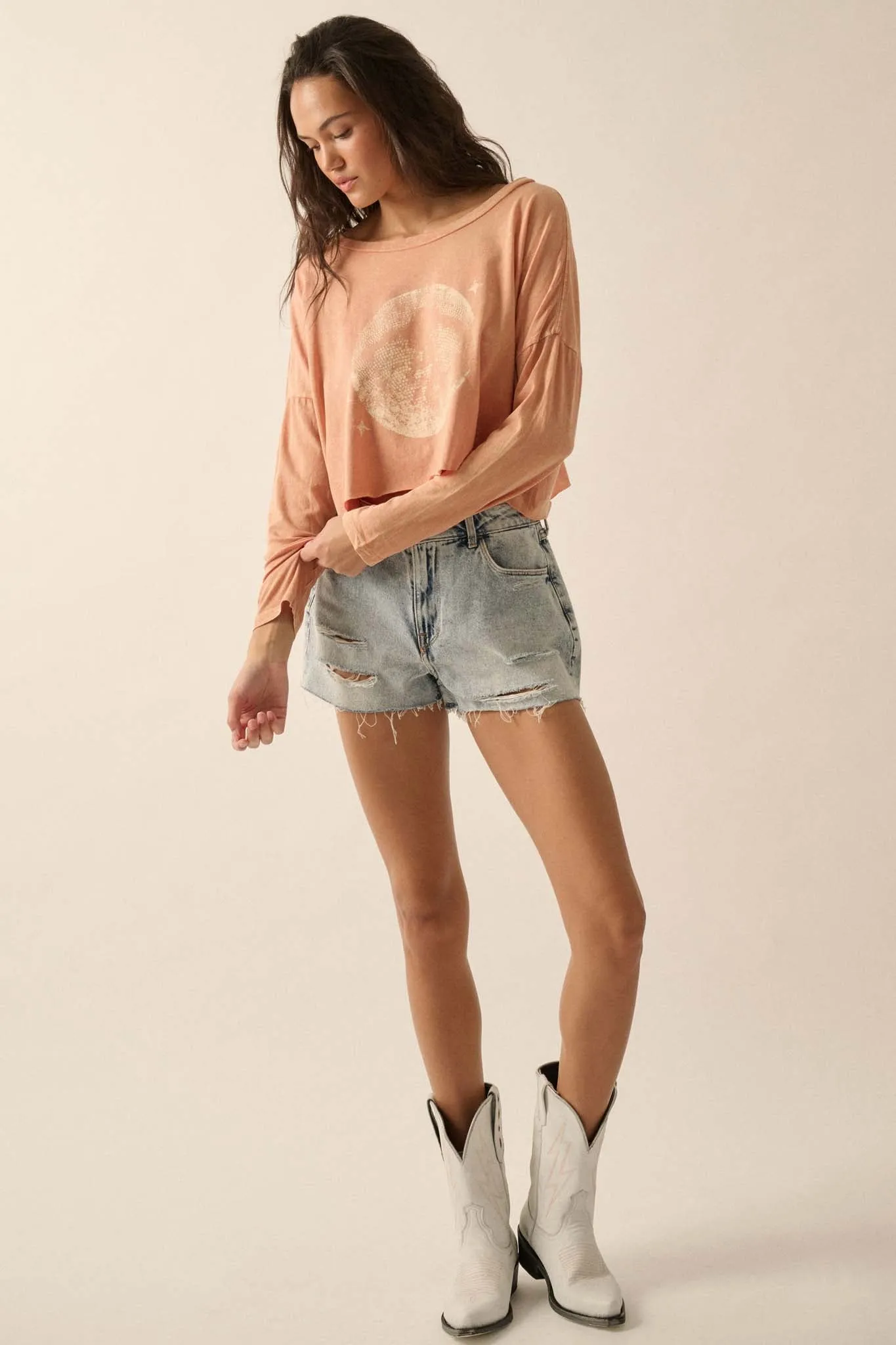 Disco Doll Cropped Long-Sleeve Graphic Tee