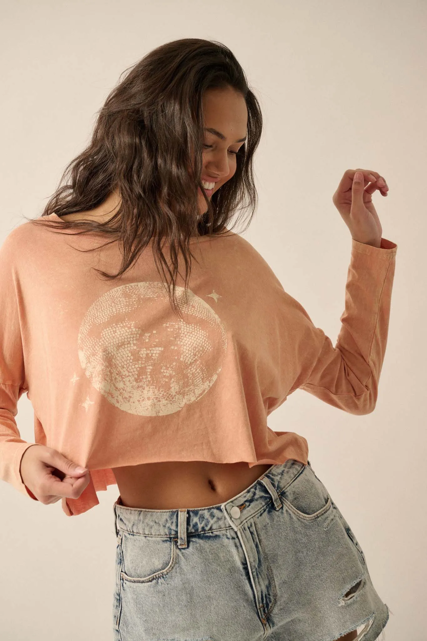 Disco Doll Cropped Long-Sleeve Graphic Tee