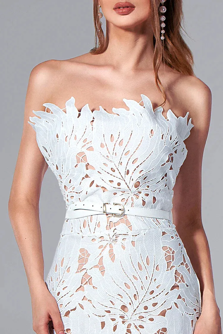 Eirene Lace Floral Bandage Dress in White