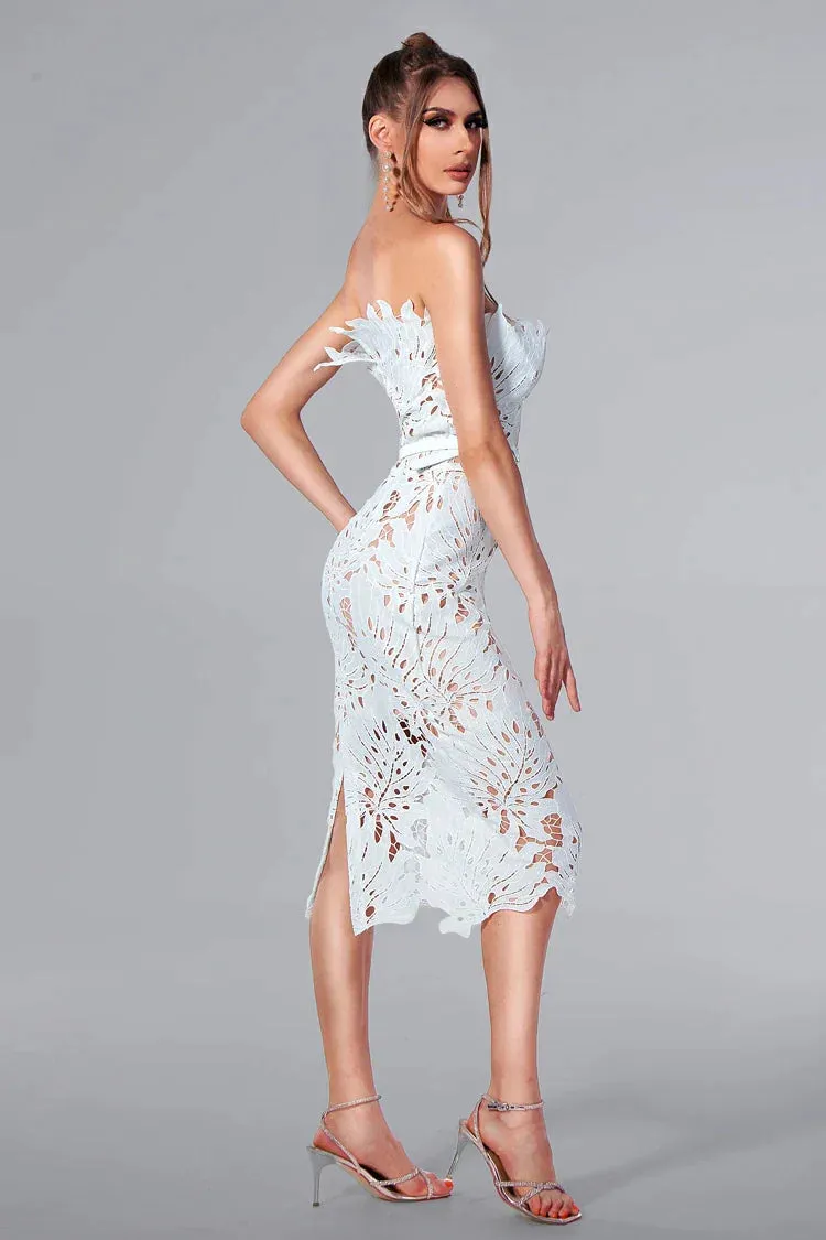 Eirene Lace Floral Bandage Dress in White