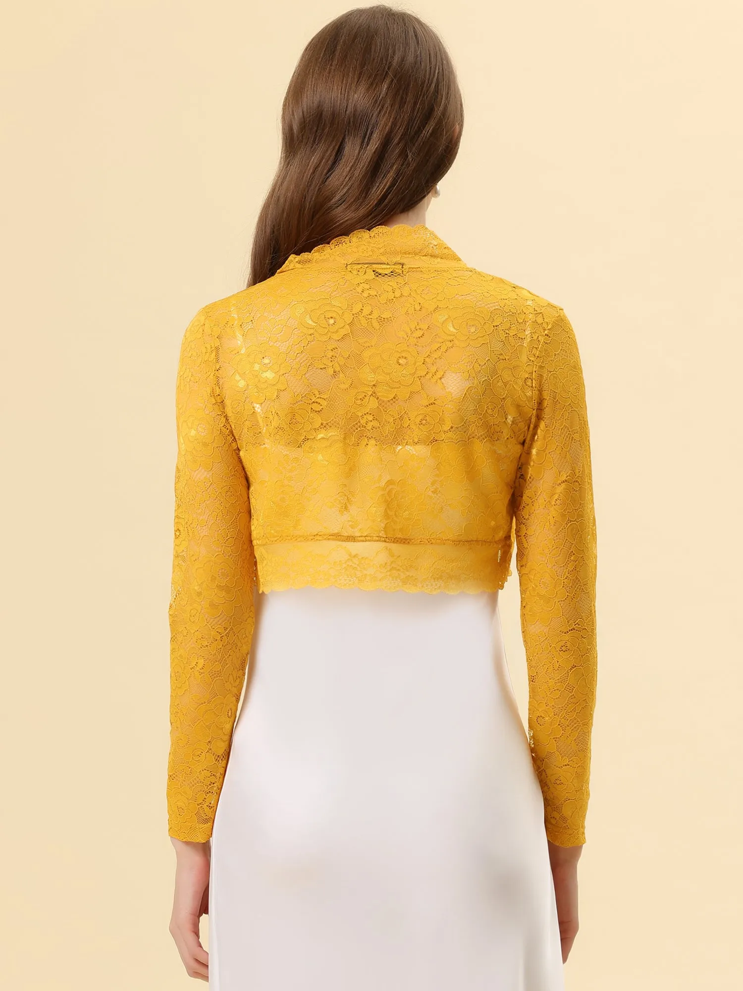 Elegant Sheer Floral Lace Crop Cardigan Bolero Shrug